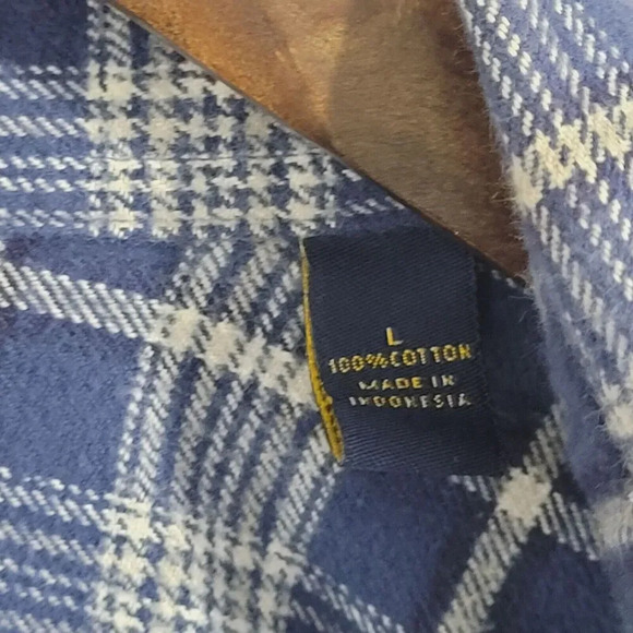 Club Room Mens Blue Plaid Flannel Shirt Size L Cotton Button-Up 21PT - Picture 5 of 6